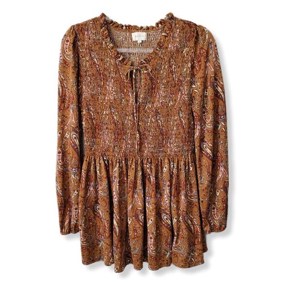 Melloday Women Smocked Peplum Top L boho Floral Cottage Country Fall - Picture 2 of 14